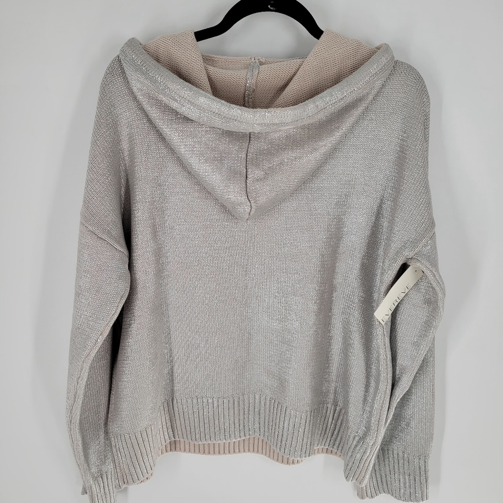 Evereve Silver Oatmeal Aspen Metallic Hoodie Size L New - Picture 5 of 6